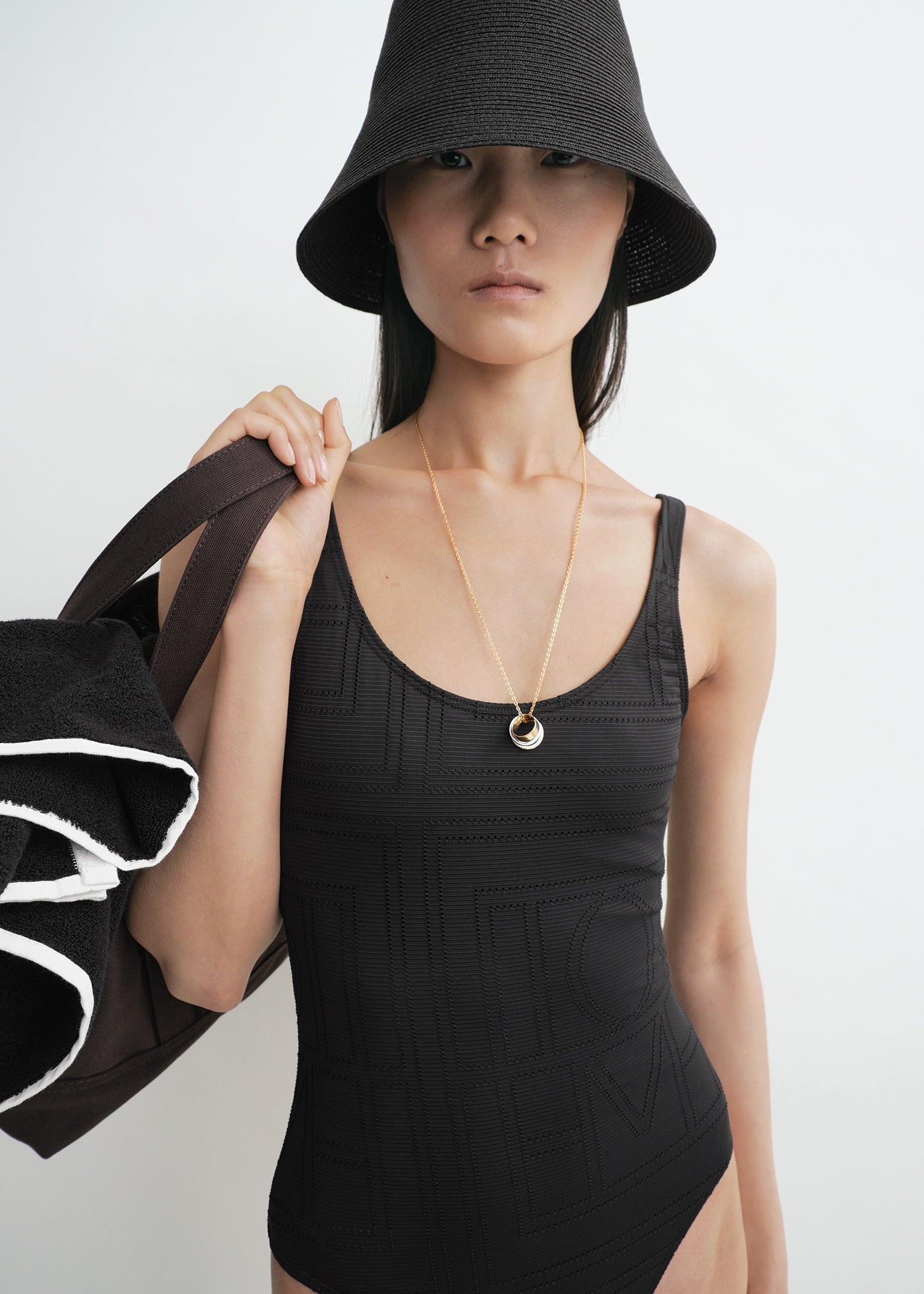 Monogram pointelle swimsuit black