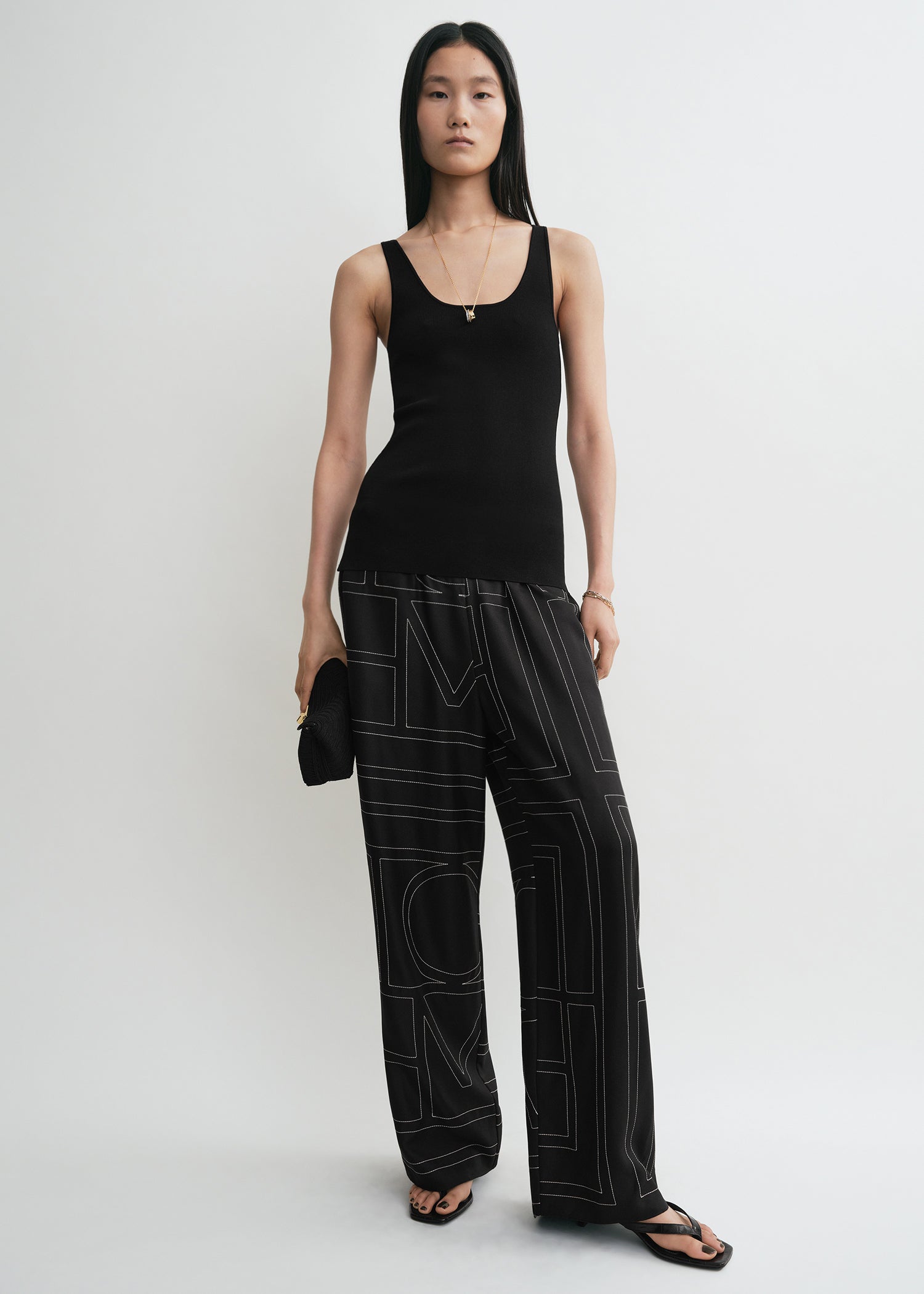 Monogram silk pj bottoms black from Toteme - $770