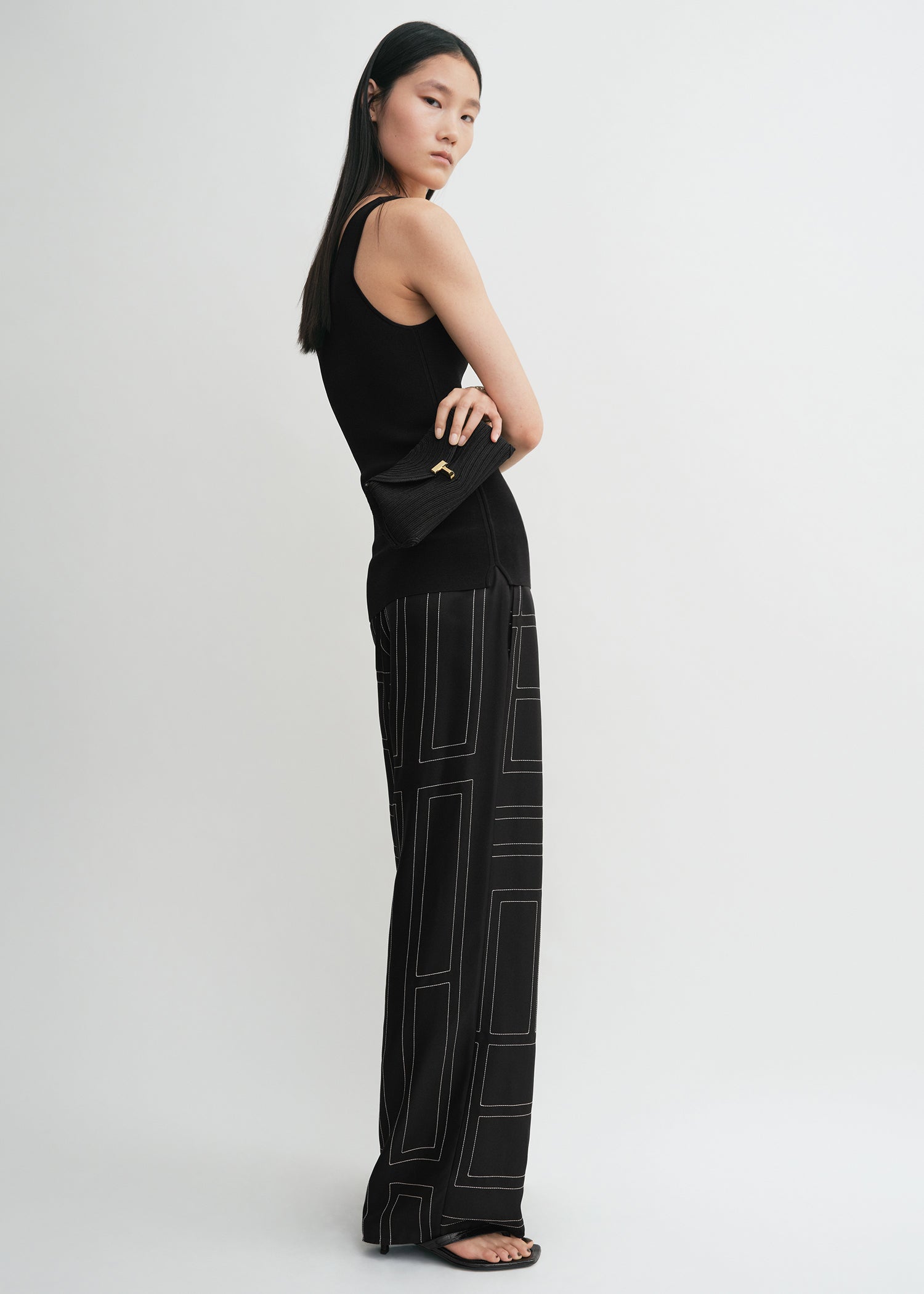 Monogram silk pj bottoms black