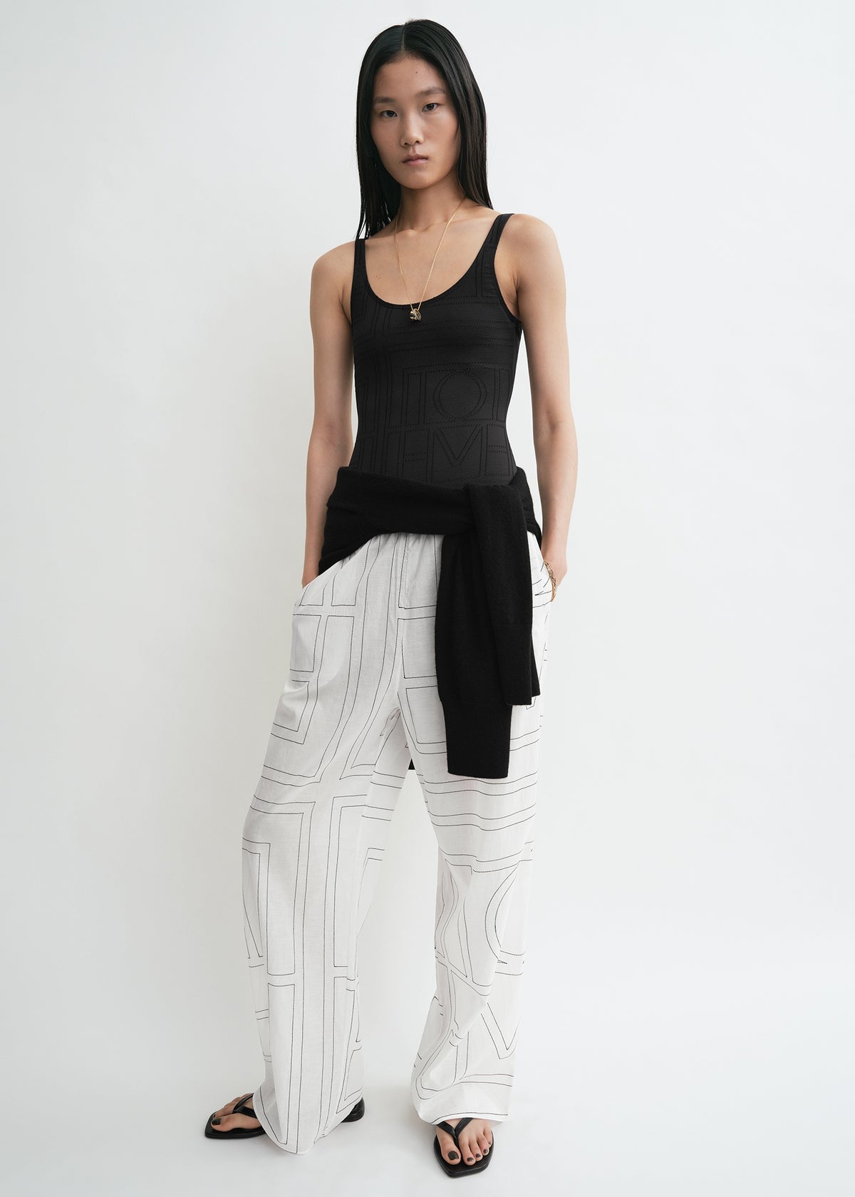 Monogram cotton blend pj bottoms white black