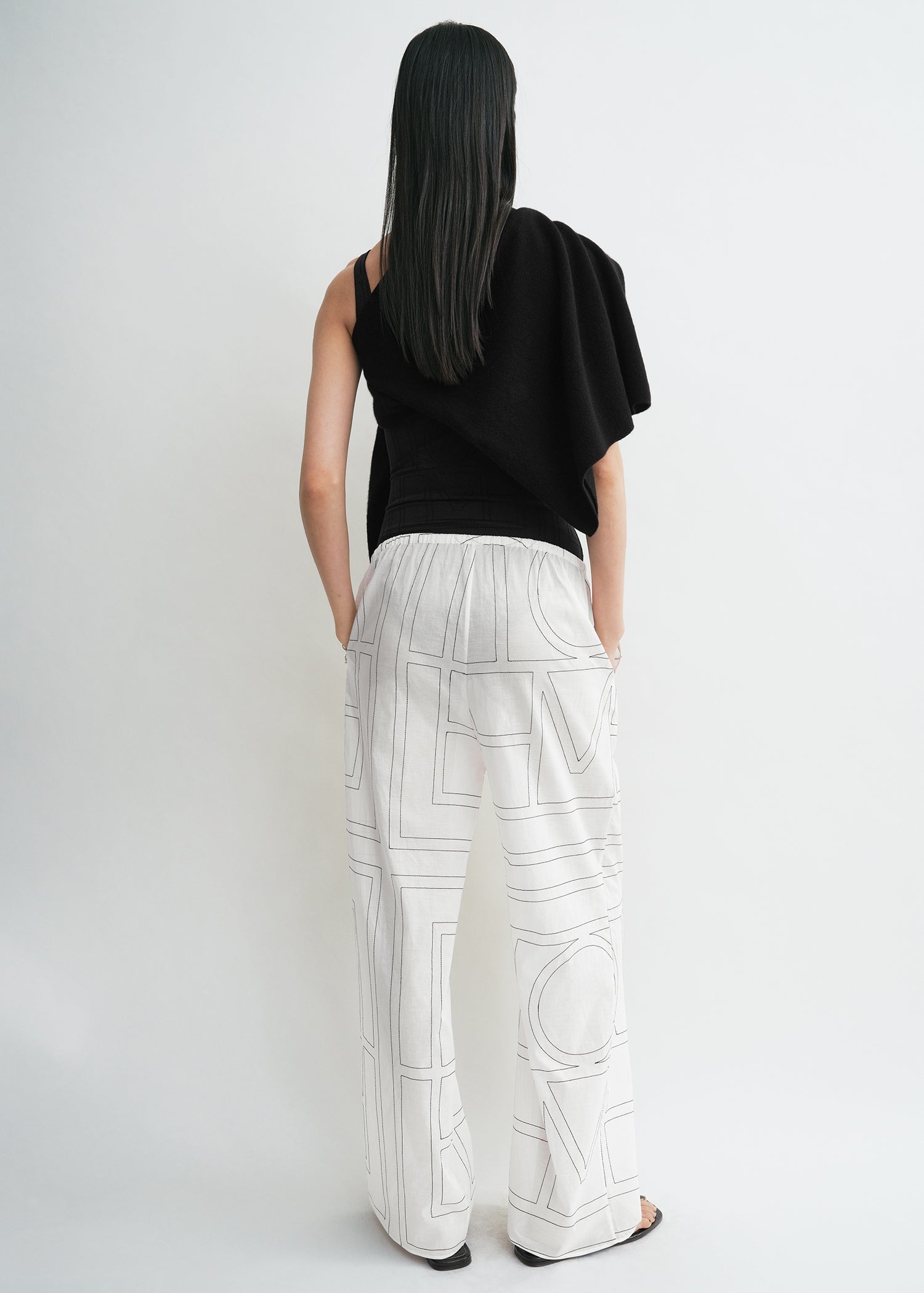 Monogram cotton-blend pj bottoms white/black – TOTEME
