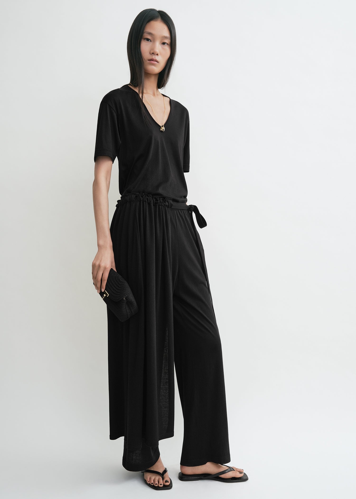 Cotton silk pj bottoms black