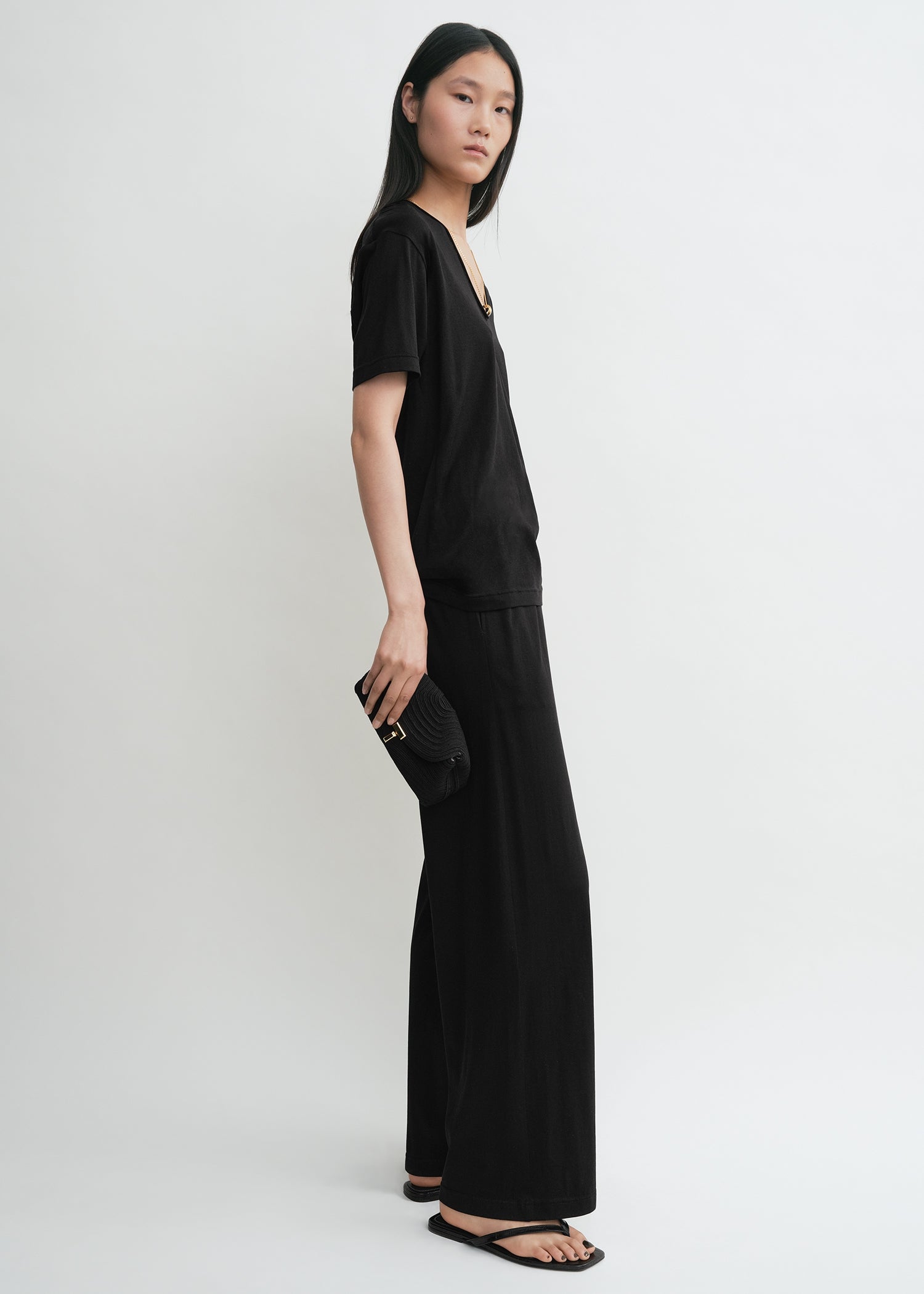 Cotton silk pj bottoms black