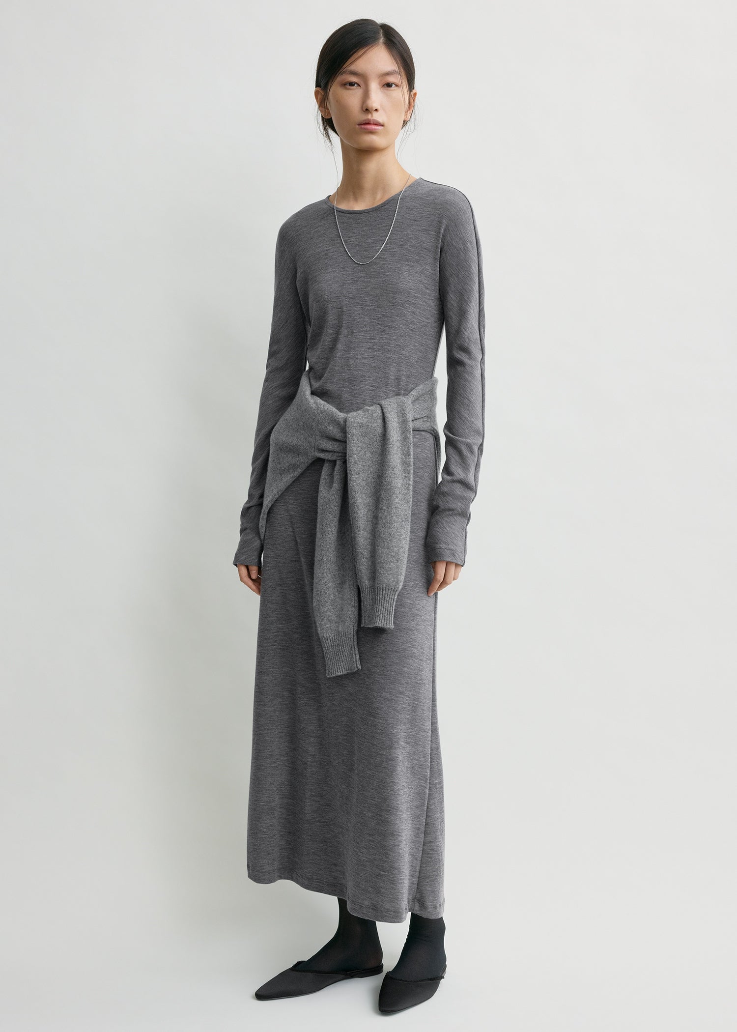 Long-sleeve everyday dress grey petite