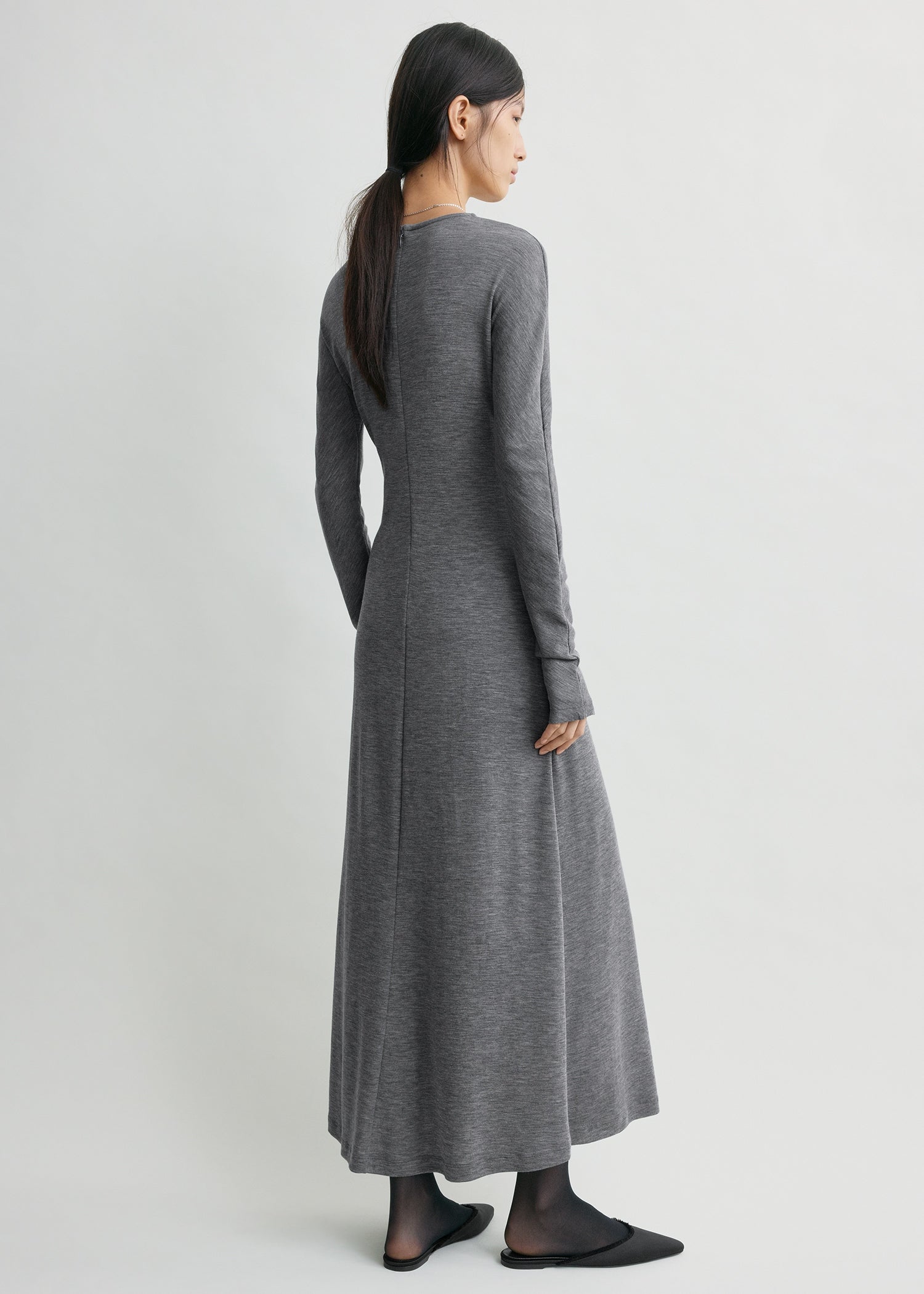 Long-sleeve everyday dress grey petite