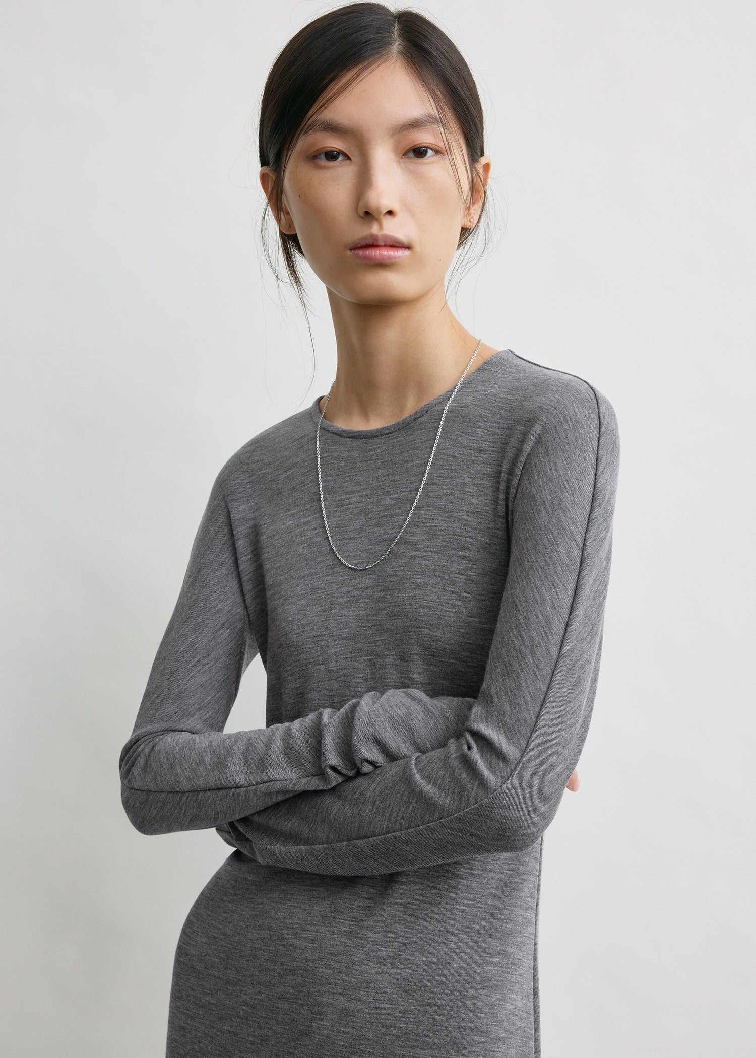 Long-sleeve everyday dress grey petite