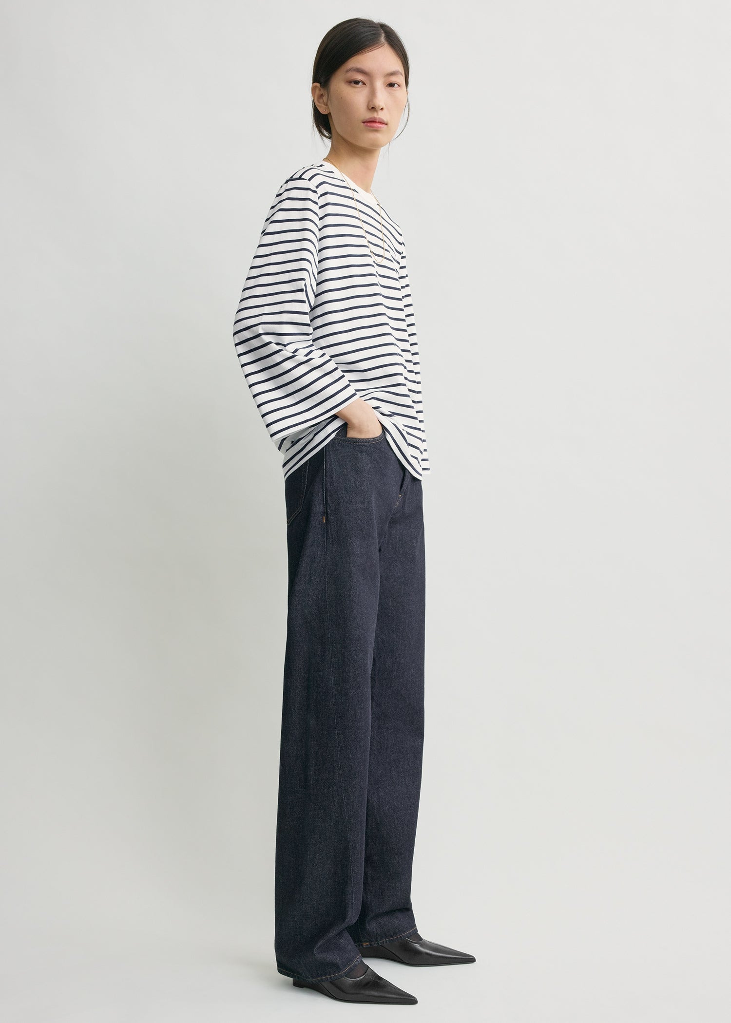 Striped wide-sleeve tee navy/white