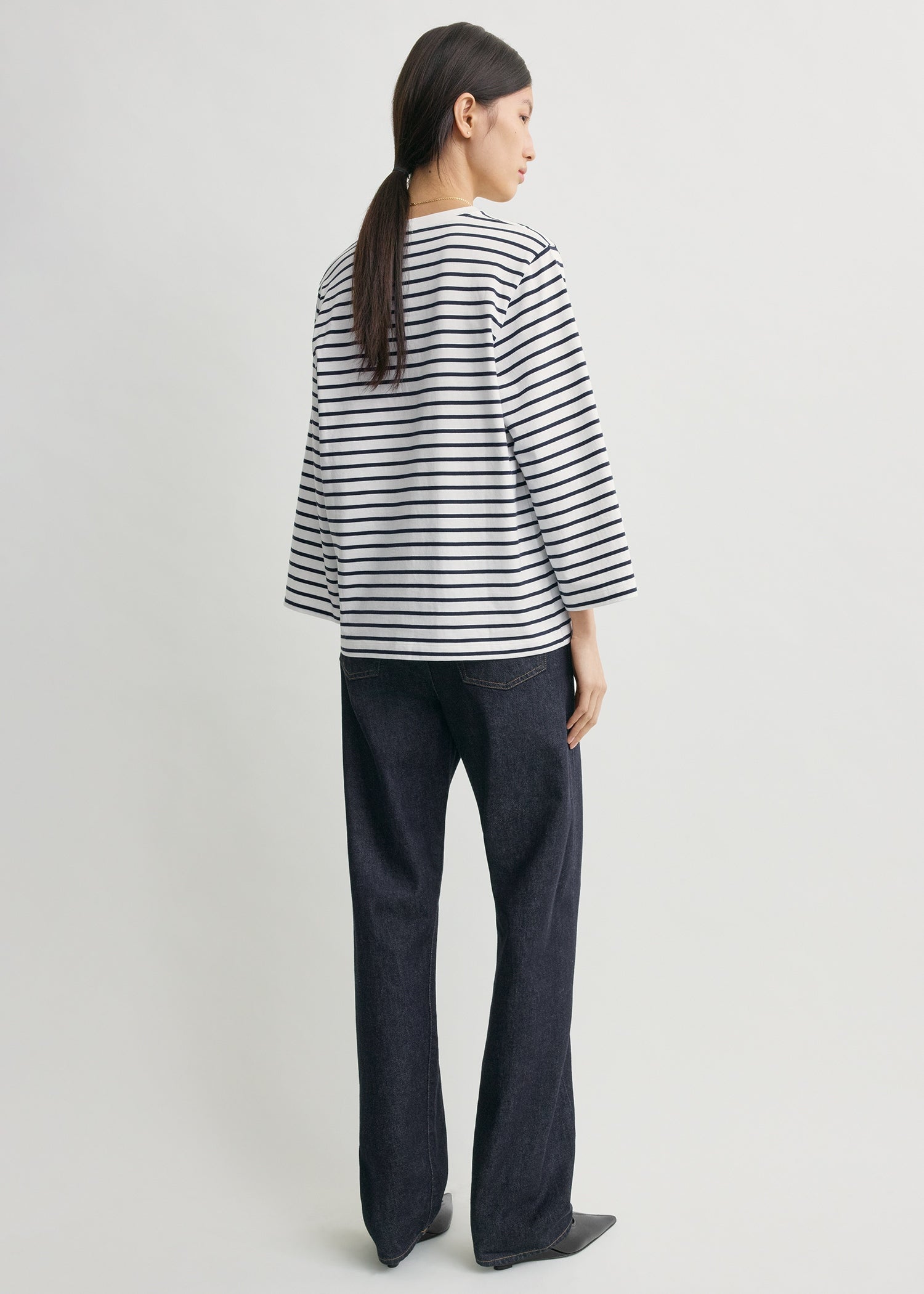 Striped wide-sleeve tee navy/white
