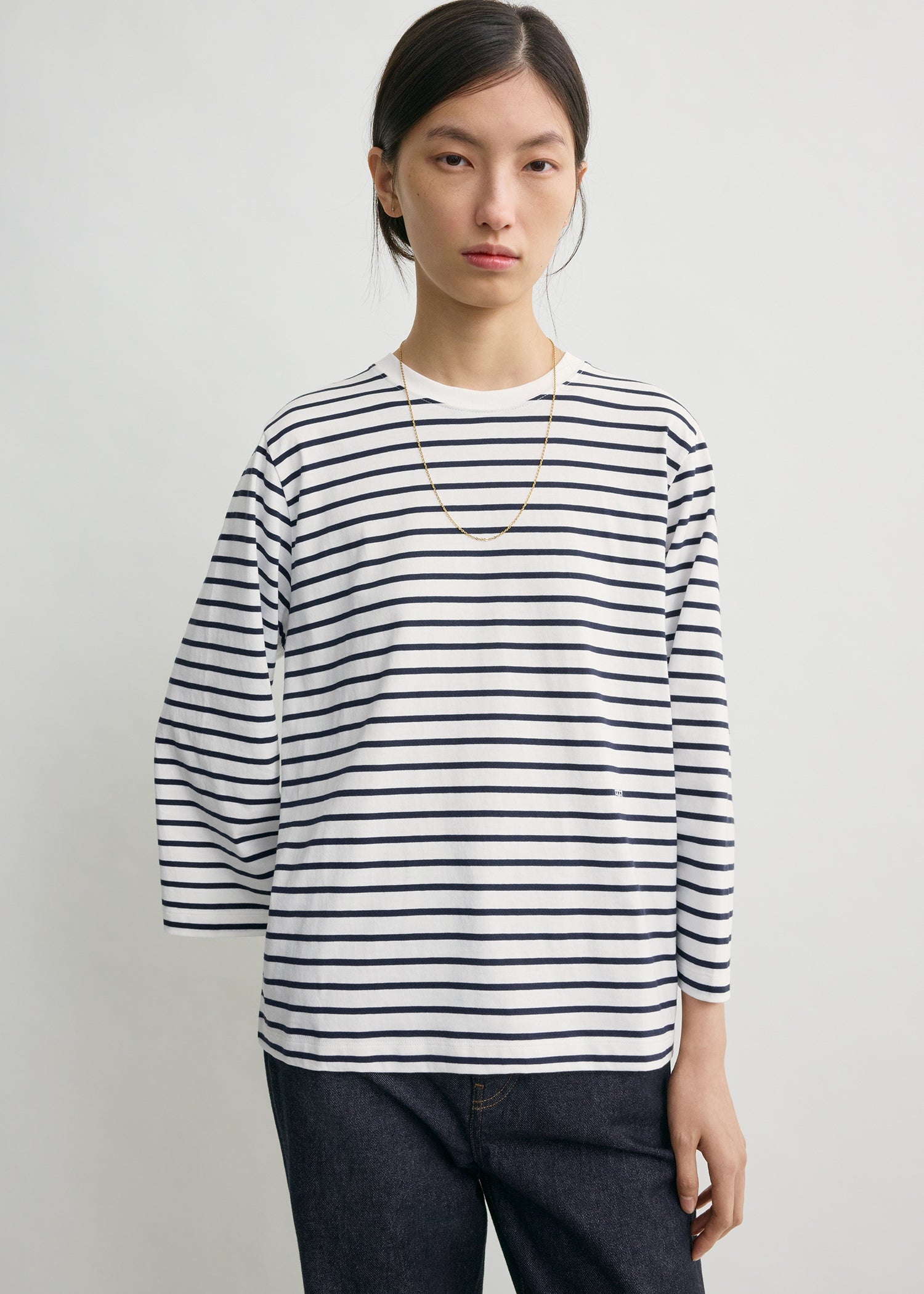 Striped wide-sleeve tee navy/white