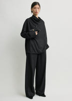 Funnel-neck flannel top black petite