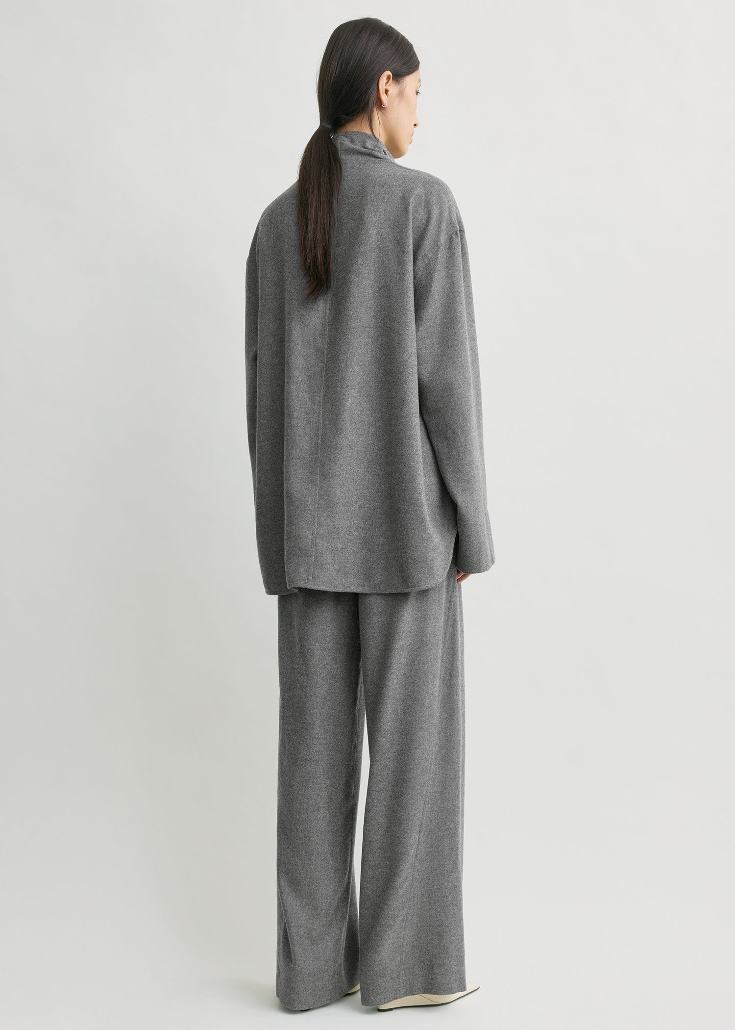 Funnel-neck flannel top grey petite