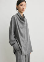 Funnel-neck flannel top grey petite