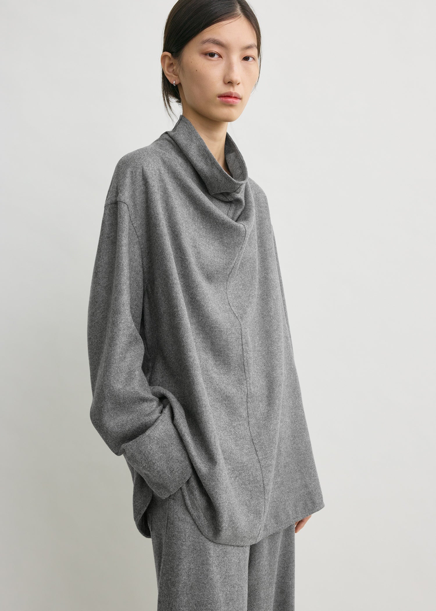 Funnel-neck flannel top grey petite