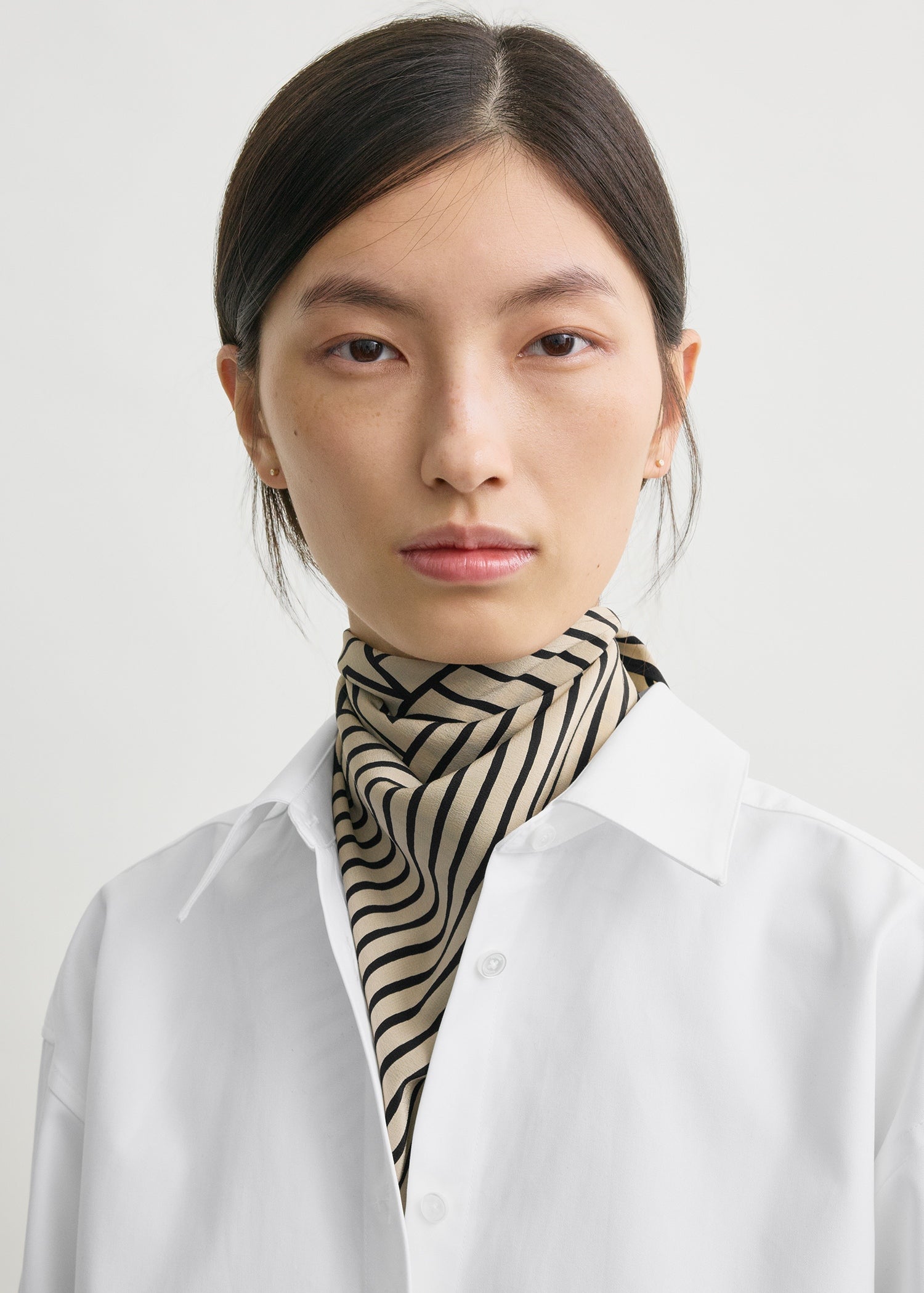 Beijing stripe silk scarf cream