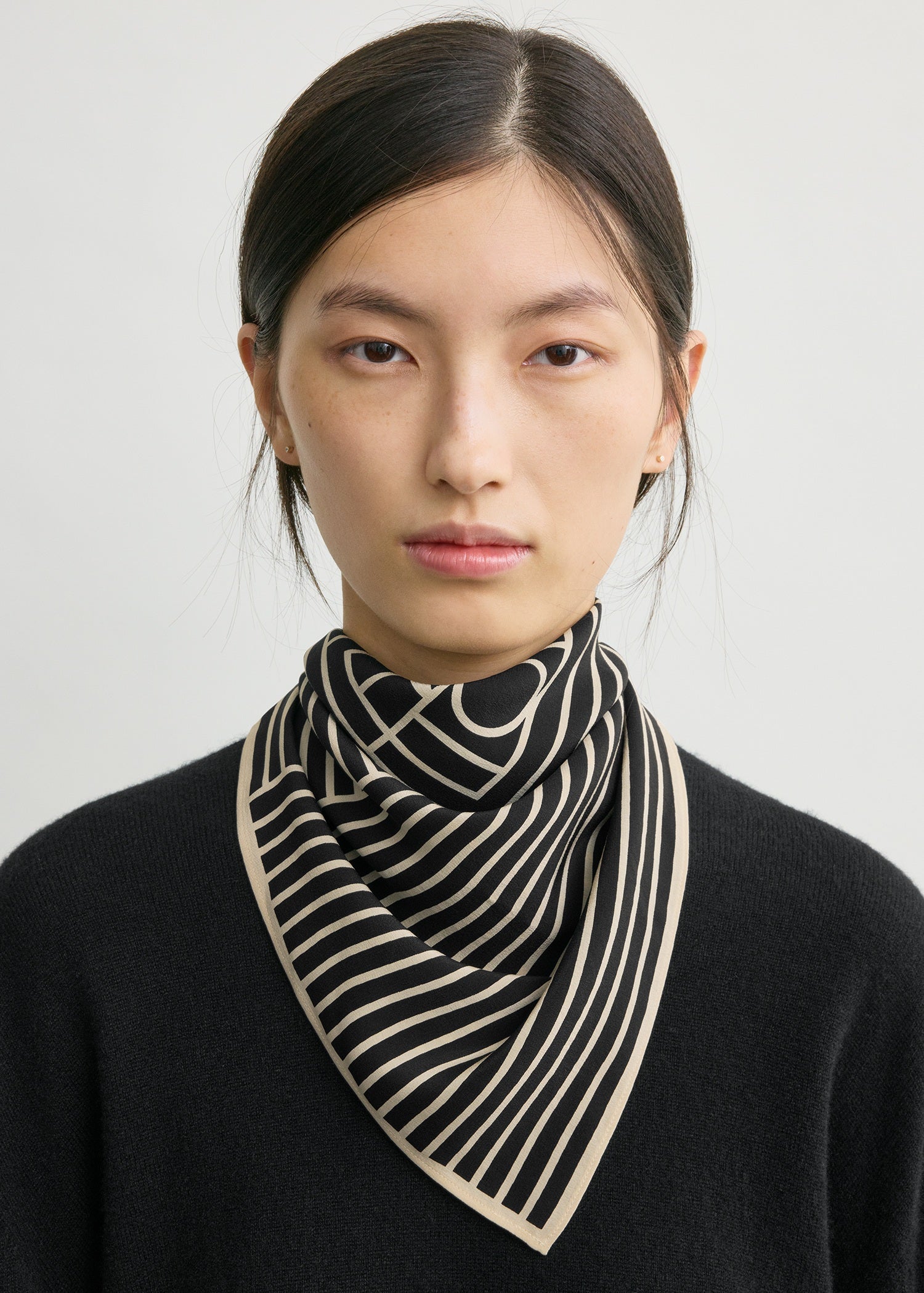 Beijing stripe silk scarf black