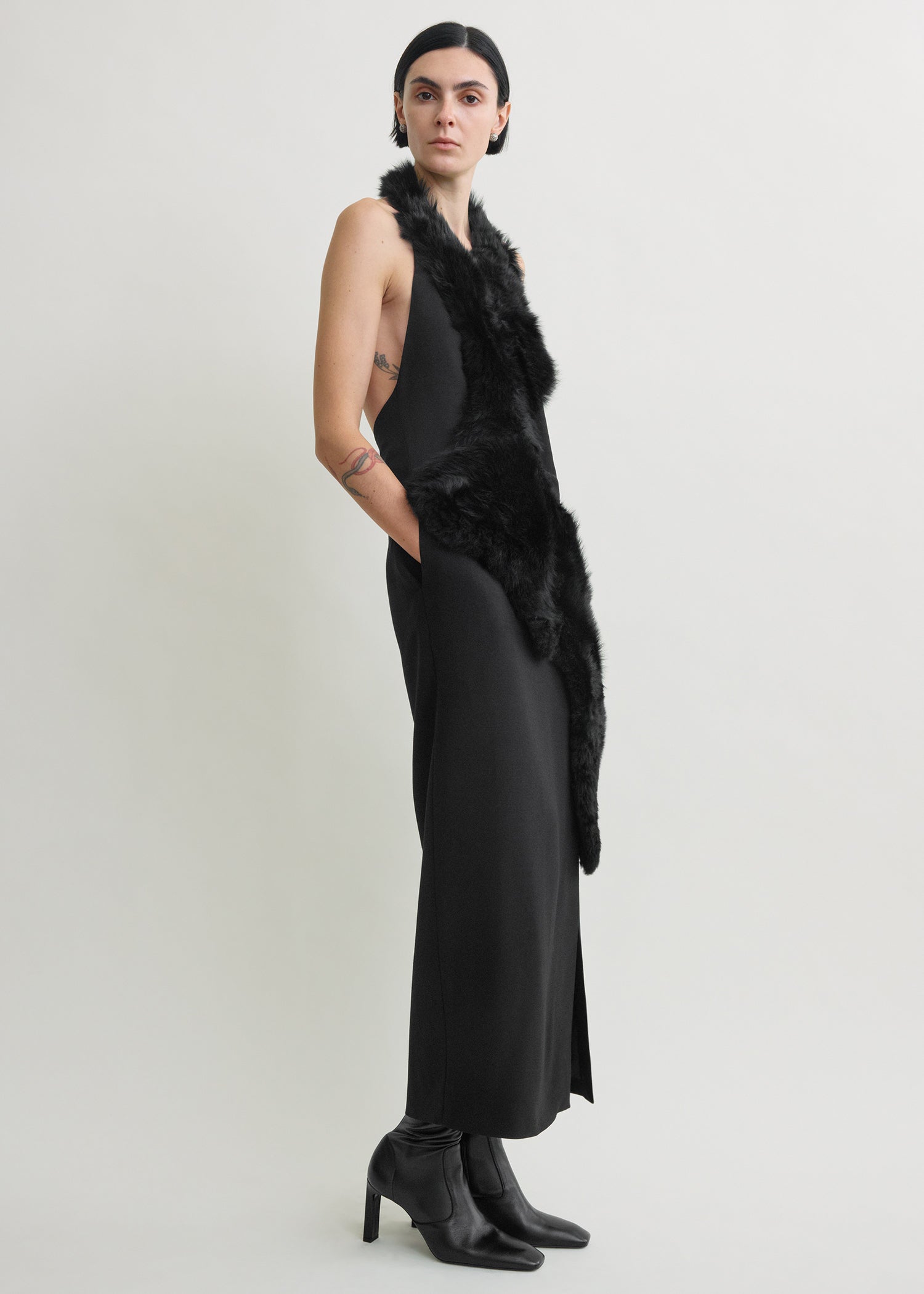 Shearling appliqué dress black