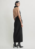 Shearling appliqué dress black