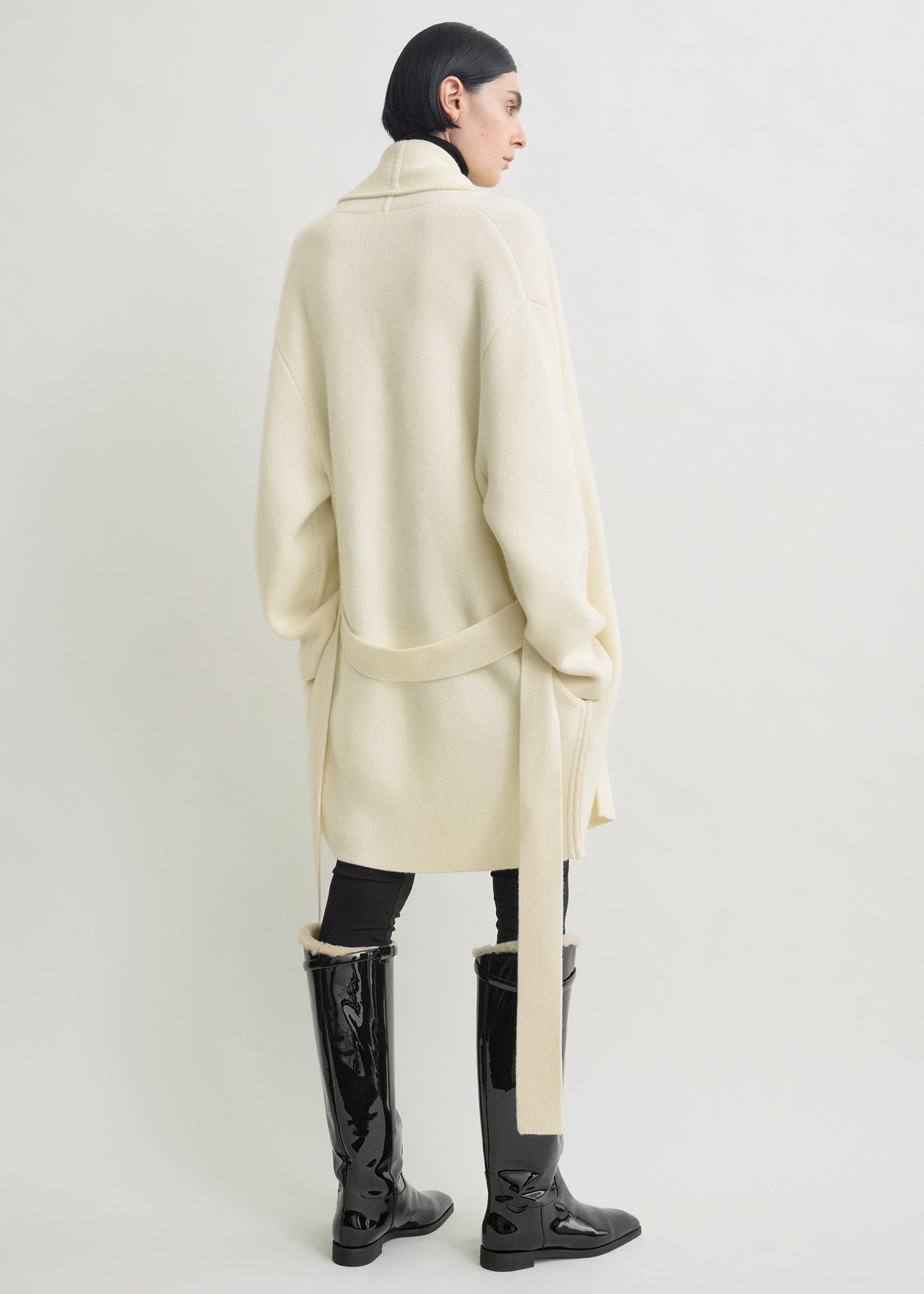 Shawl-lapel cashmere-wool robe ecru
