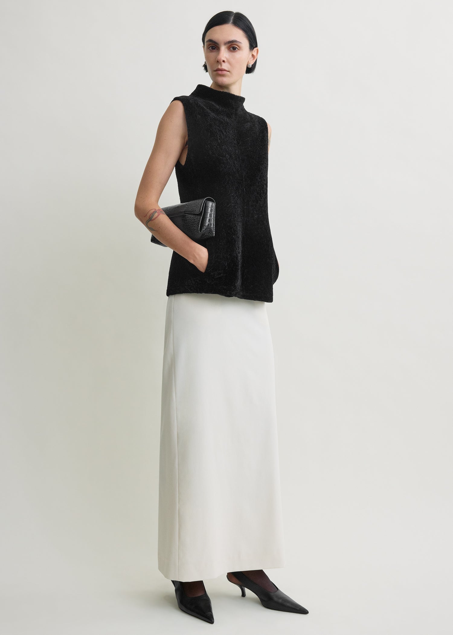 Shearling-front top black