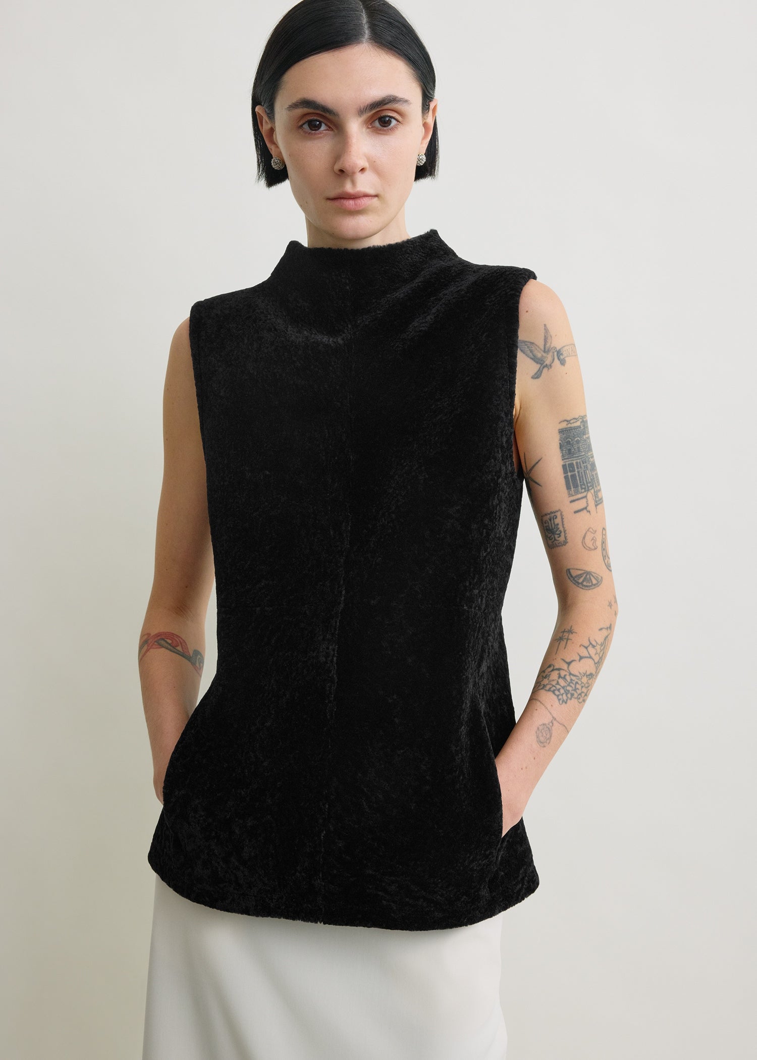 Shearling-front top black