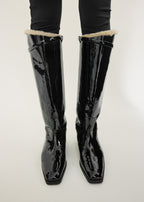 Shearling riding boots black/beige