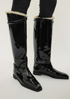Shearling riding boots black/beige