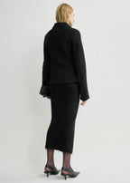 Raw hem cotton jacket black