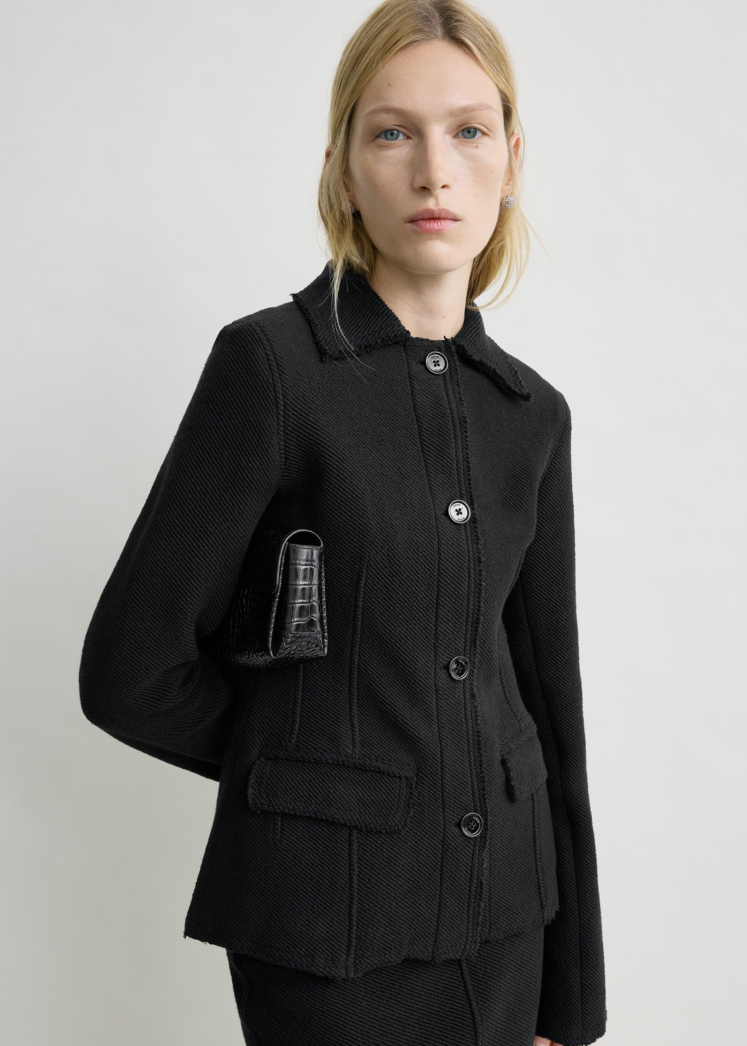 Raw hem cotton jacket black from Toteme - $1,040