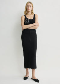 Long fringed jersey skirt black
