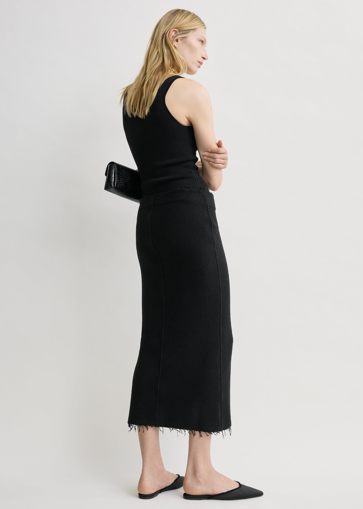 Long fringed jersey skirt black