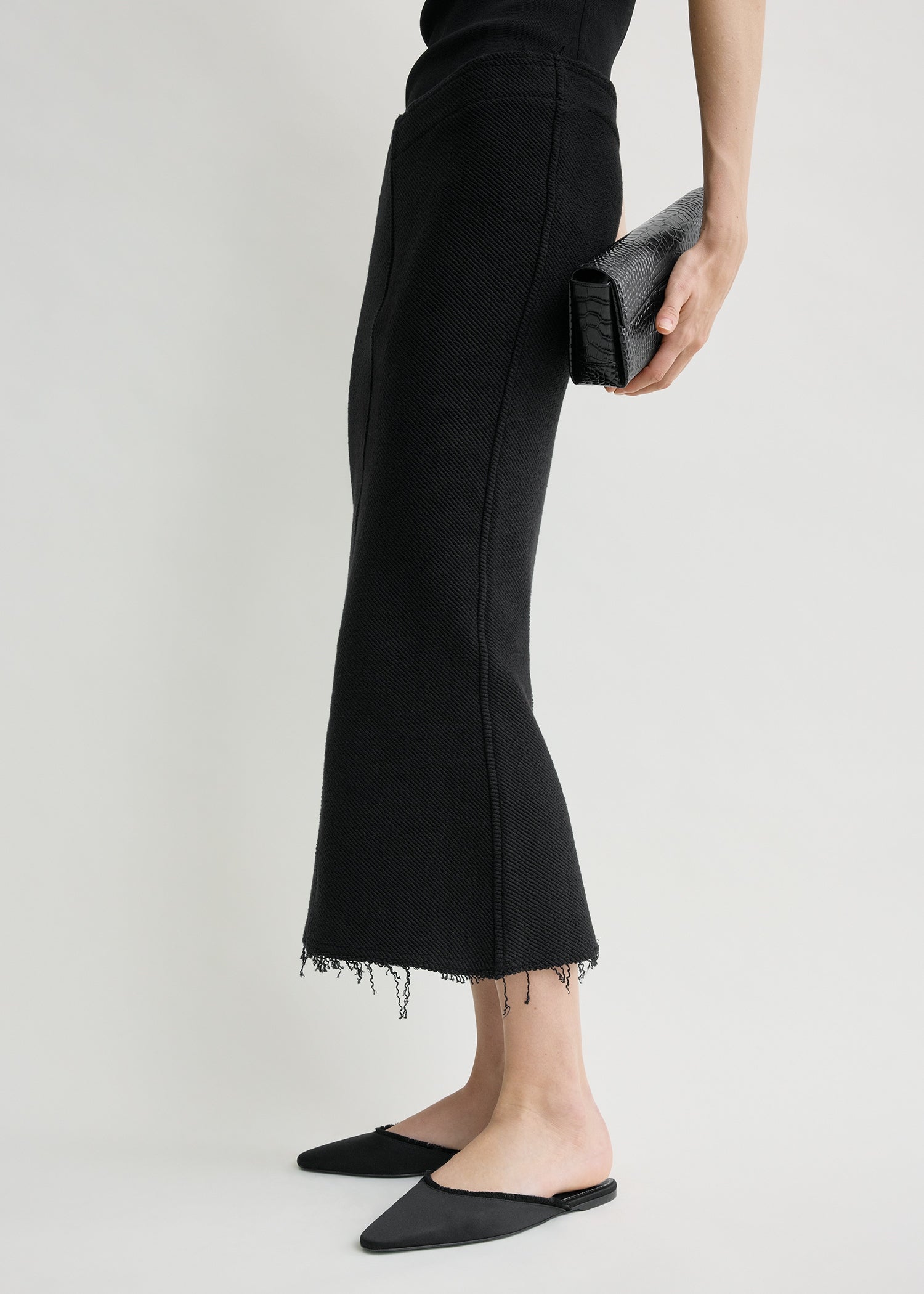 Long fringed jersey skirt black