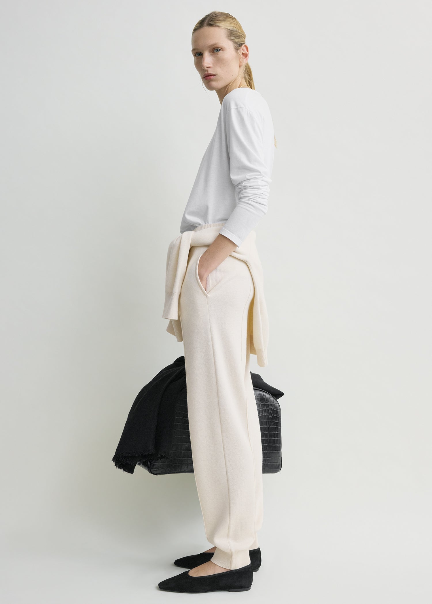 Pintucked sweatpants ecru