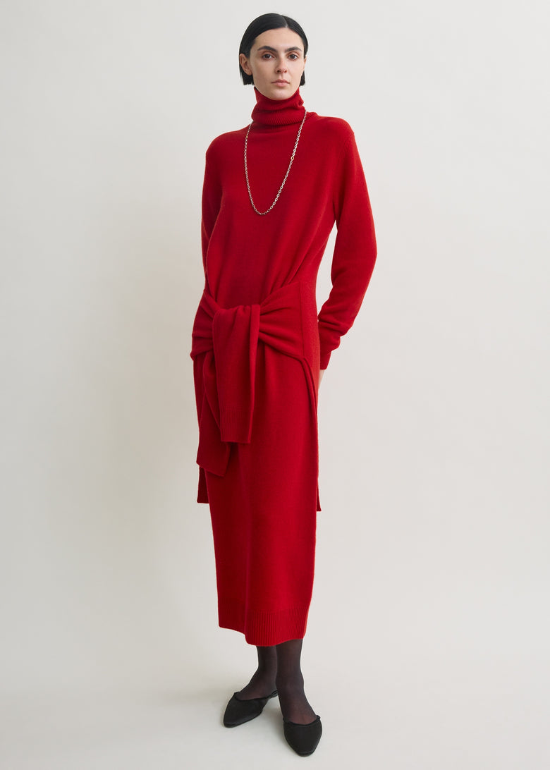 Double-sleeve turtleneck dress poppy