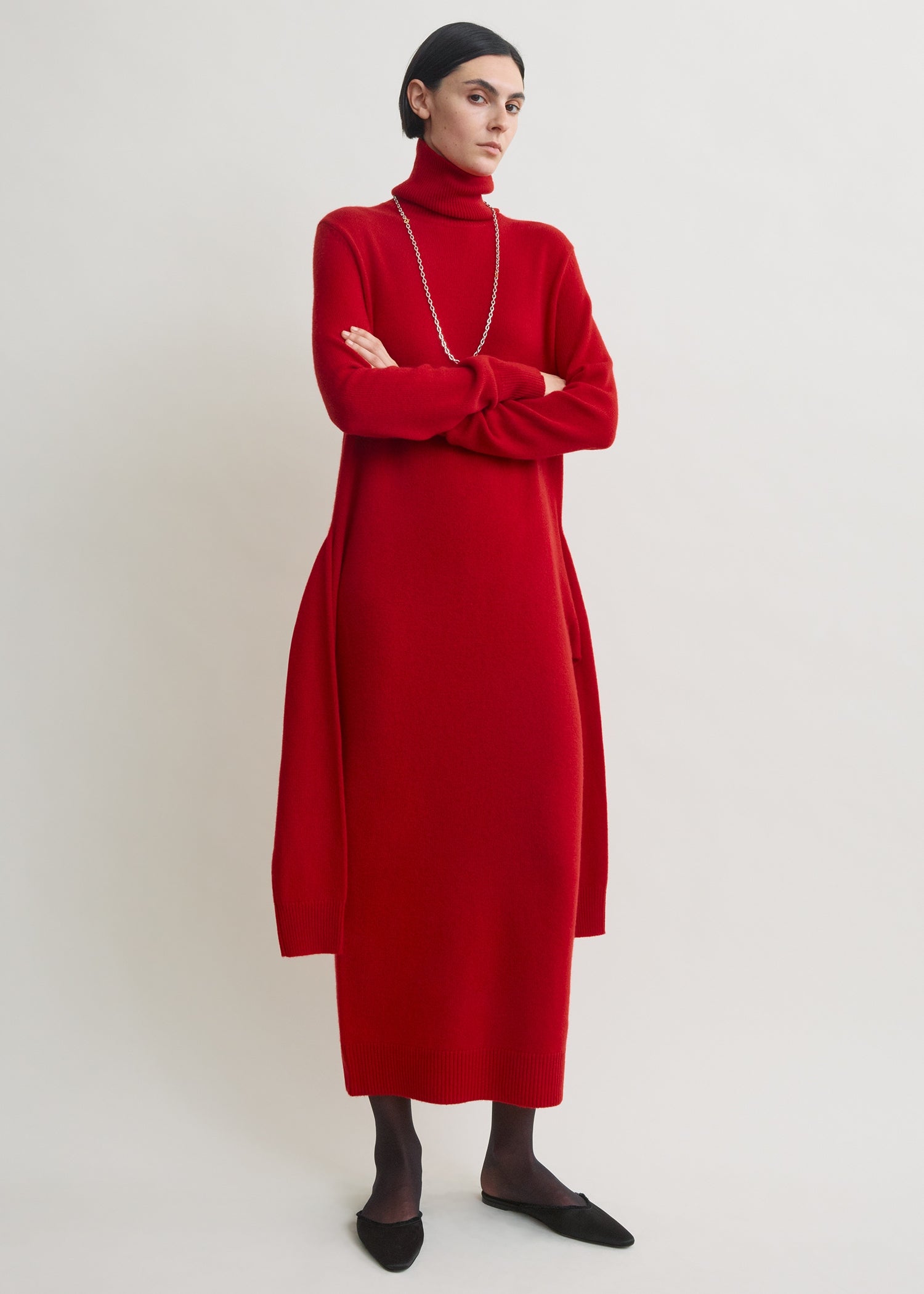 Double-sleeve turtleneck dress poppy