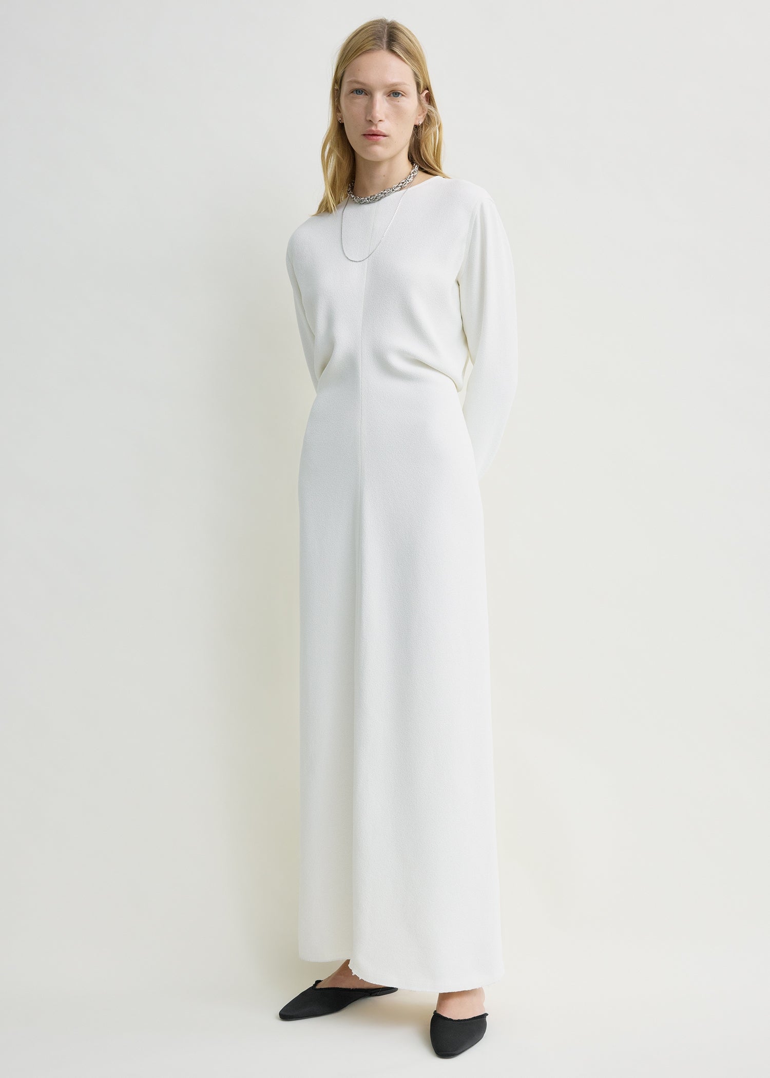 Long-sleeve slouch waist dress macadamia petite from Toteme - $1,250