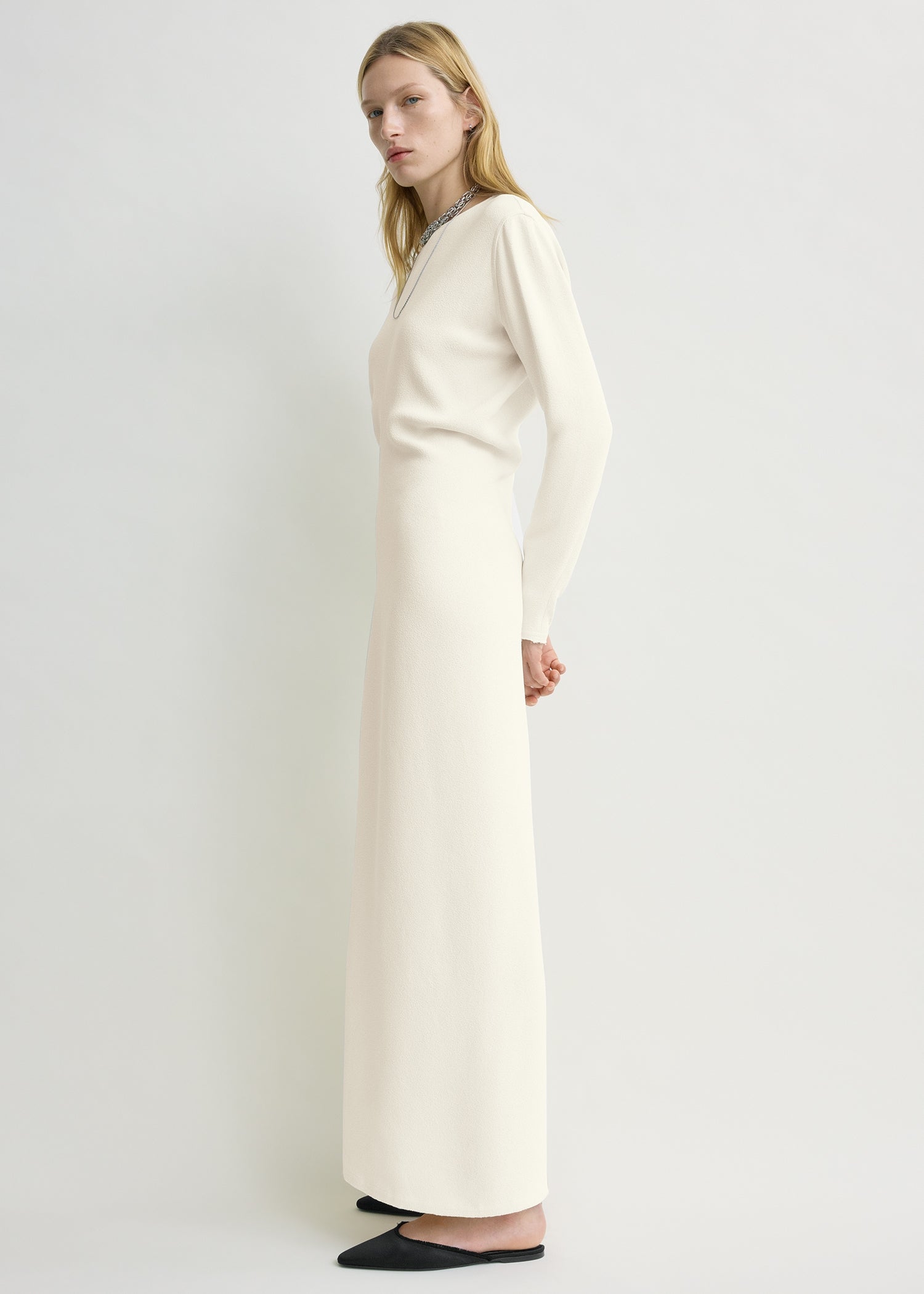 Long-sleeve slouch waist dress macadamia