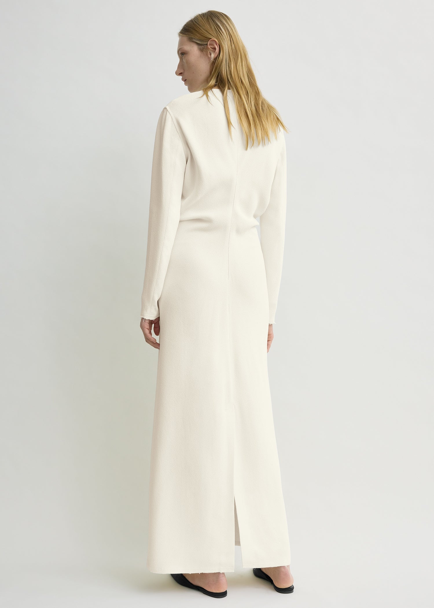 Long-sleeve slouch waist dress macadamia petite