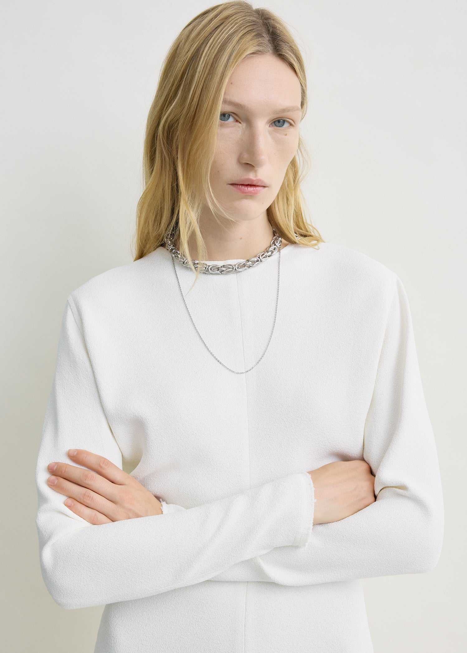 Long-sleeve slouch waist dress macadamia