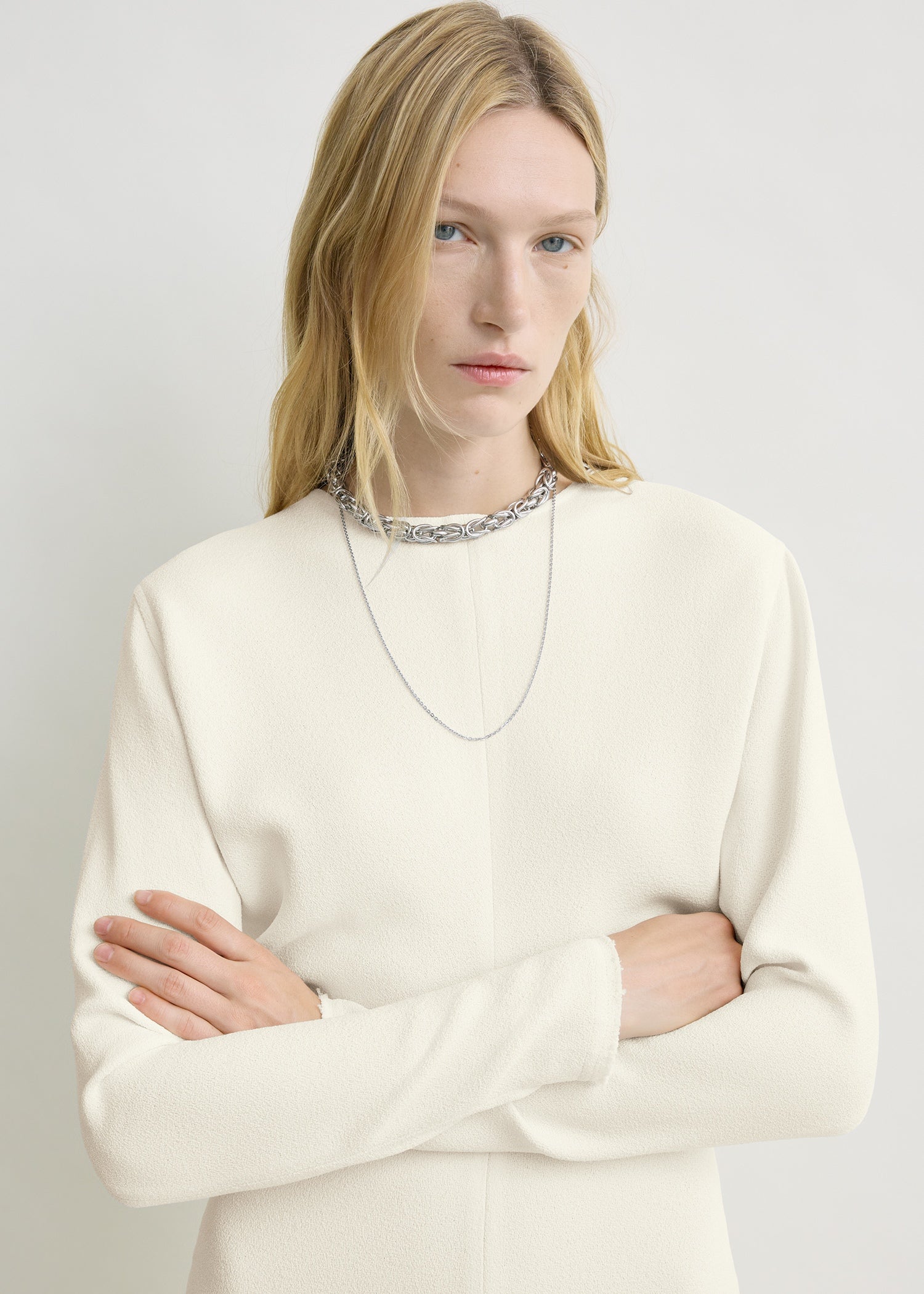 Long-sleeve slouch waist dress macadamia petite