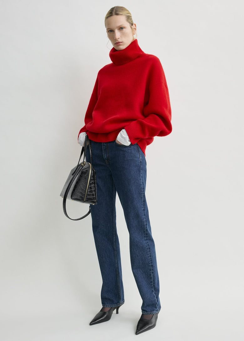 Double-knit turtleneck poppy