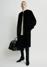 Shearling midi coat black