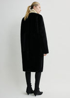 Shearling midi coat black
