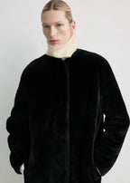 Shearling midi coat black