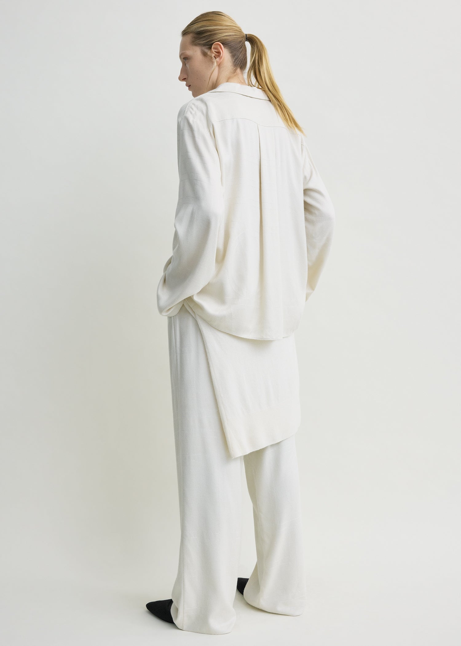 Monogram flannel pj top ecru