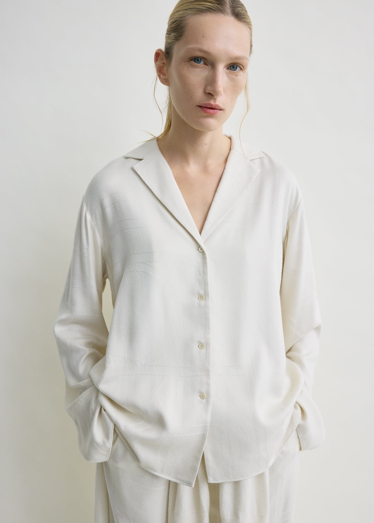Monogram flannel pj top ecru