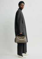 T-lock grained-leather top handle dark taupe
