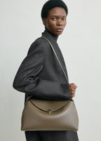 T-lock grained-leather top handle dark taupe
