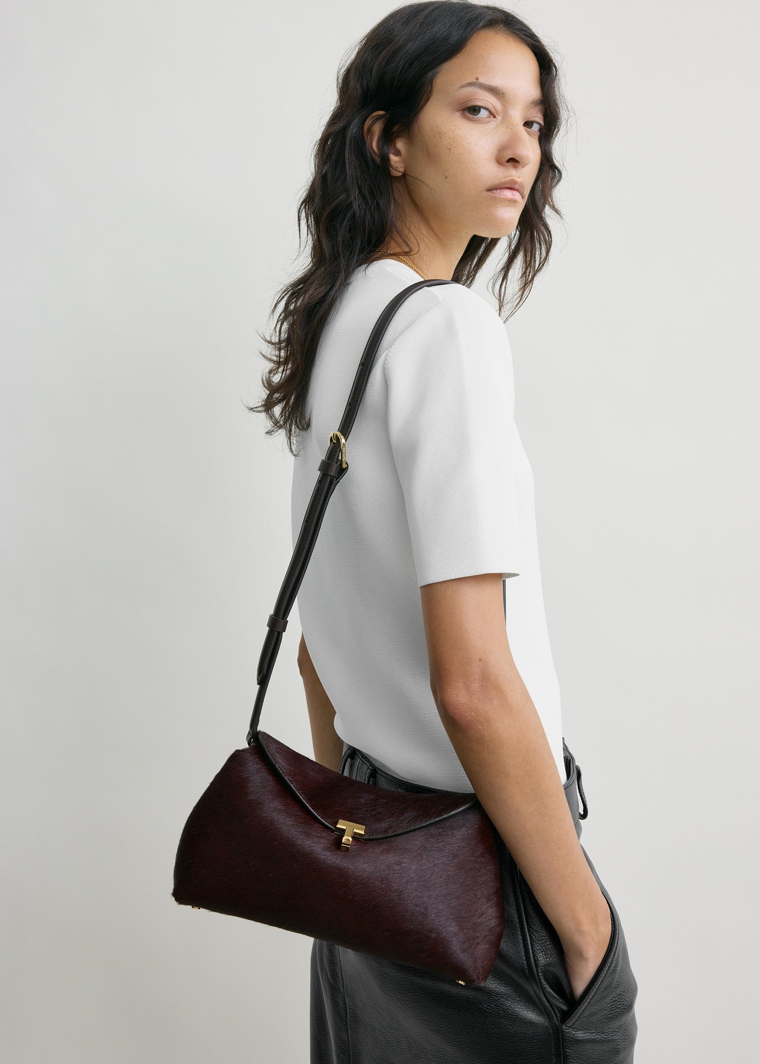 T-lock pony hair clutch wine