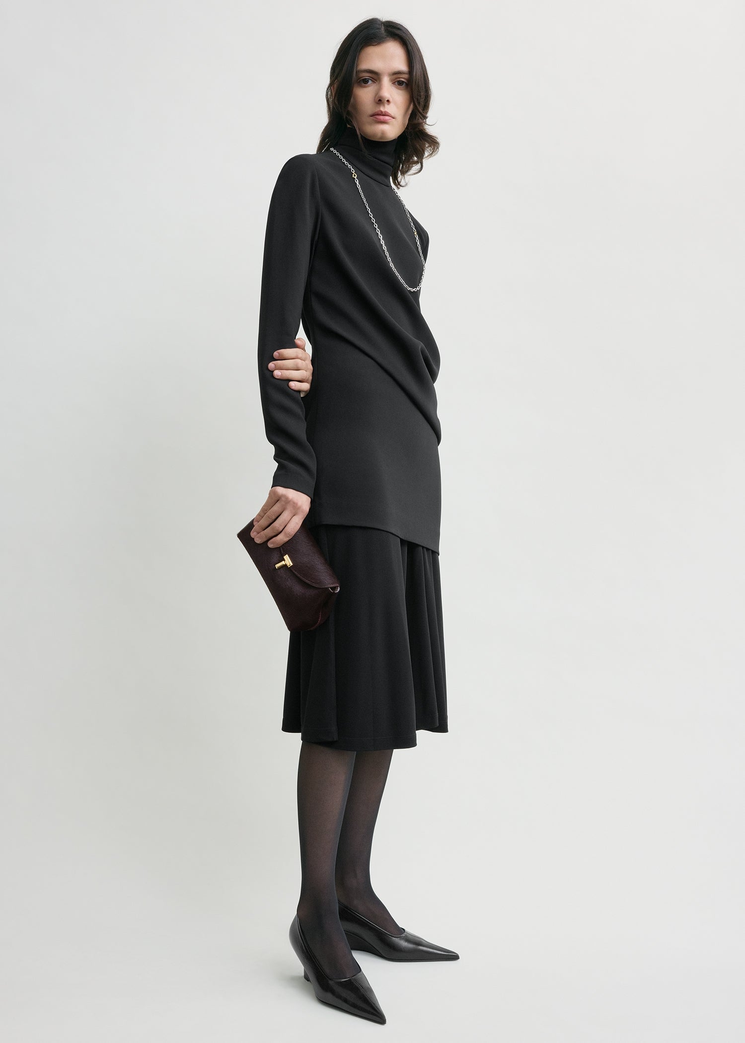 Mini T-lock pony hair clutch wine