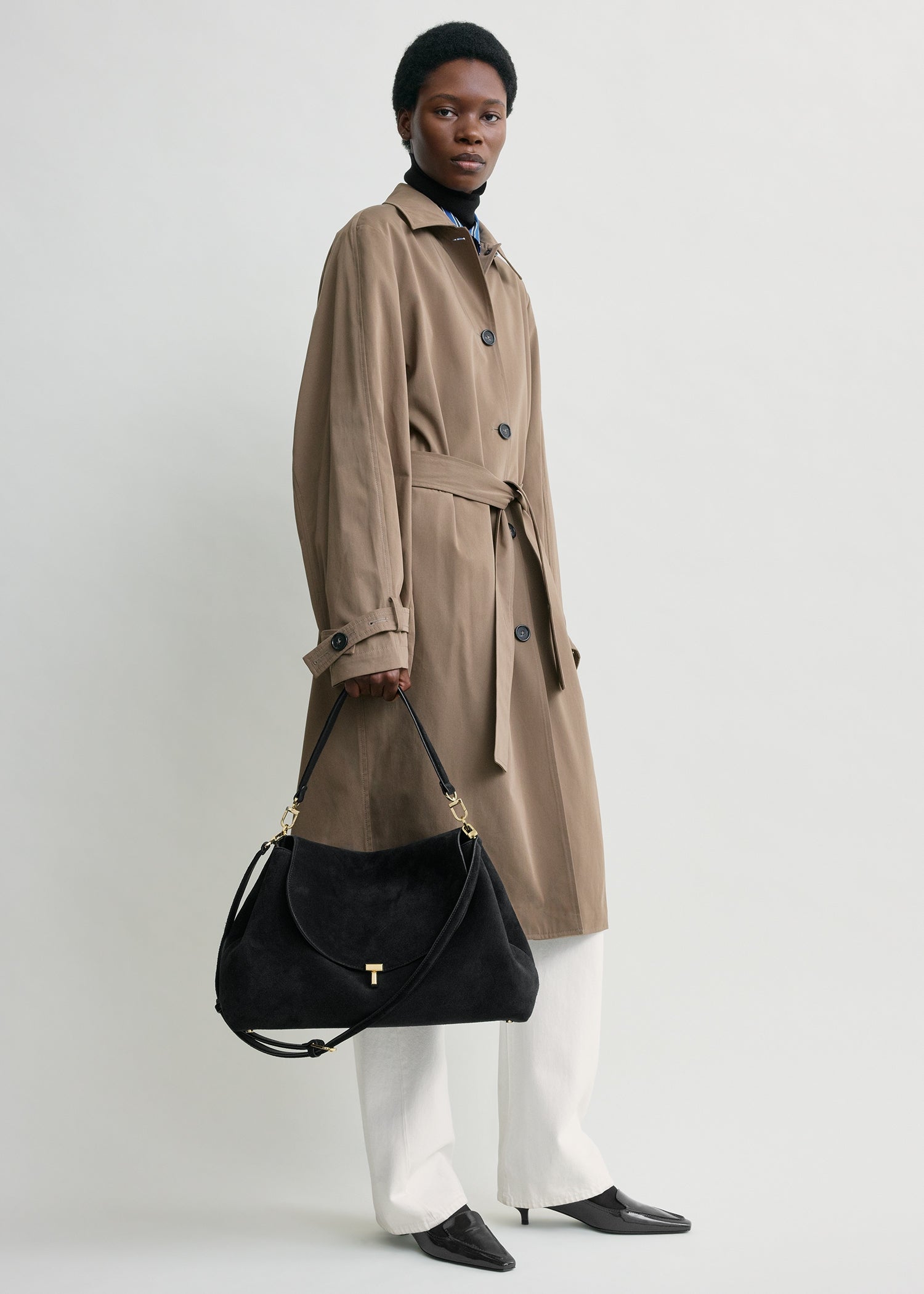T-lock suede satchel black – TOTEME